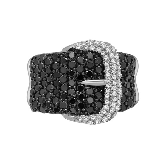 1-7/8 CT. T.w. Black and White Diamond Belt Buckle Ring in Sterling Silver