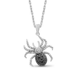 1/20 CT. T.W. Black and White Diamond Beaded Tilted Spider Drop Pendant in Sterling Silver and Black Rhodium