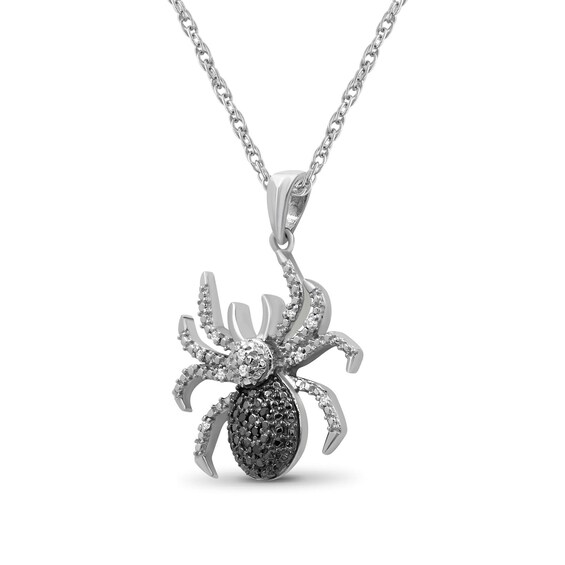 1/20 CT. T.w. Black and White Diamond Beaded Tilted Spider Drop Pendant in Sterling Silver and Black Rhodium