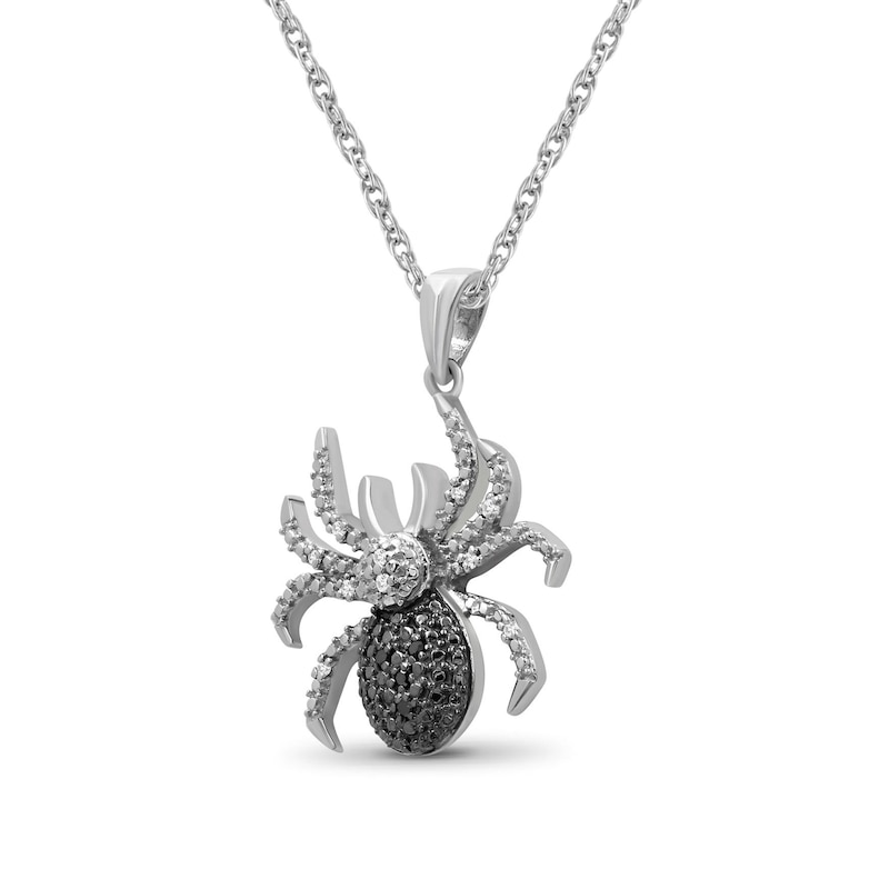 Main Image 2 of 1/20 CT. T.W. Black and White Diamond Beaded Tilted Spider Drop Pendant in Sterling Silver and Black Rhodium