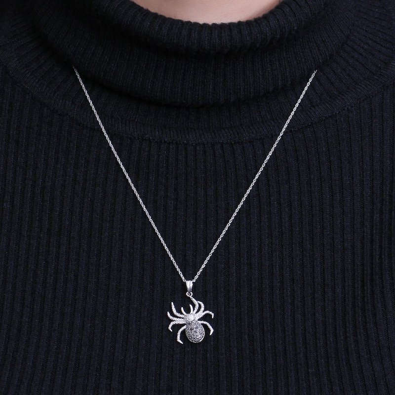 Main Image 3 of 1/20 CT. T.W. Black and White Diamond Beaded Tilted Spider Drop Pendant in Sterling Silver and Black Rhodium