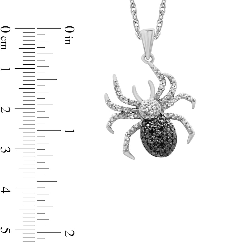 Main Image 4 of 1/20 CT. T.W. Black and White Diamond Beaded Tilted Spider Drop Pendant in Sterling Silver and Black Rhodium