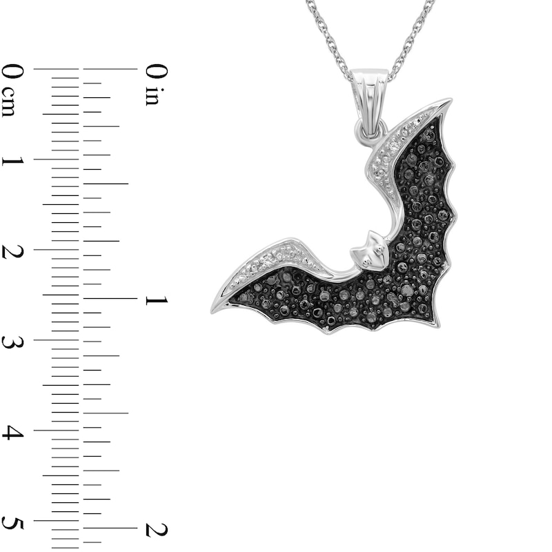 Black and White Diamond Accent Beaded Tilted Bat Drop Pendant in Sterling Silver and Black Rhodium