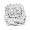 Thumbnail Image 1 of 6 CT. T.W. Princess-Cut Multi-Diamond Double Cushion-Shaped Frame Three Piece Bridal Set in 14K White Gold