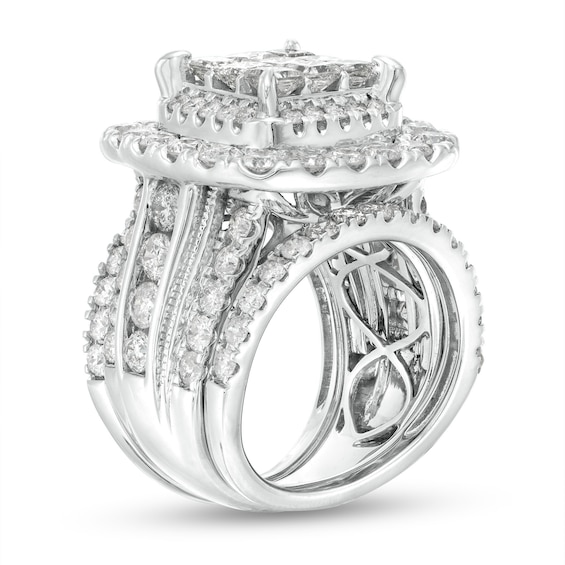 6 CT. T.w. Princess-Cut Multi-Diamond Double Cushion-Shaped Frame Three Piece Bridal Set in 14K White Gold