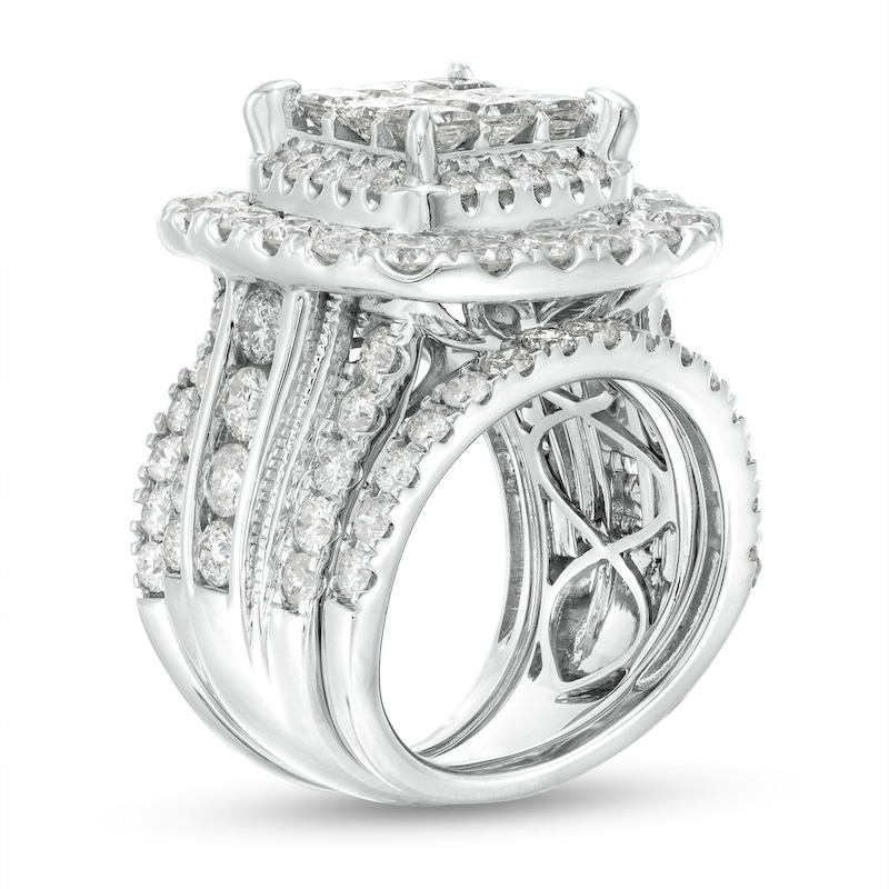 Main Image 3 of 6 CT. T.W. Princess-Cut Multi-Diamond Double Cushion-Shaped Frame Three Piece Bridal Set in 14K White Gold