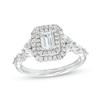 Thumbnail Image 1 of 1-1/2 CT. T.W. Emerald-Cut Diamond Double Frame Split Shank Engagement Ring in 14K White Gold