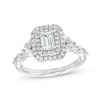 Thumbnail Image 0 of 1-1/2 CT. T.W. Emerald-Cut Diamond Double Frame Split Shank Engagement Ring in 14K White Gold