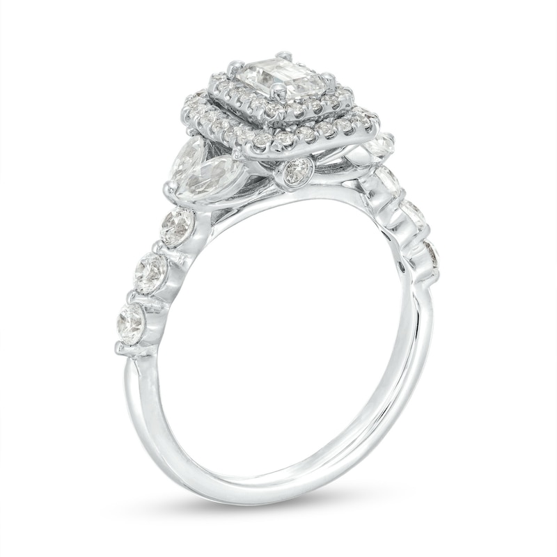 Main Image 3 of 1-1/2 CT. T.W. Emerald-Cut Diamond Double Frame Split Shank Engagement Ring in 14K White Gold