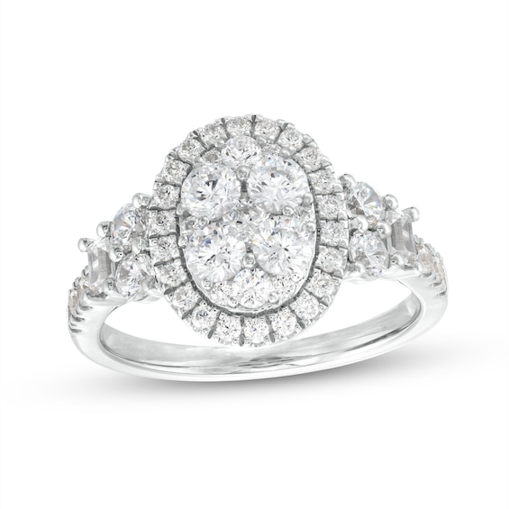 1-1/2 CT. T.w. Oval-Shaped Multi-Diamond Frame Engagement Ring in 14K White Gold