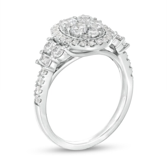 1-1/2 CT. T.w. Oval-Shaped Multi-Diamond Frame Engagement Ring in 14K White Gold