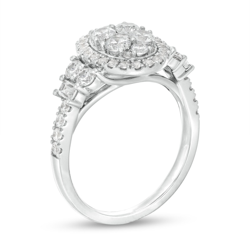 Main Image 3 of 1-1/2 CT. T.W. Oval-Shaped Multi-Diamond Frame Engagement Ring in 14K White Gold