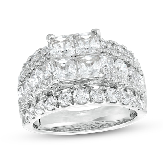 4 CT. T.w. Quad Certified Princess-Cut Lab-Grown Diamond Multi-Row Engagement Ring in 14K White Gold (F/Vs2)