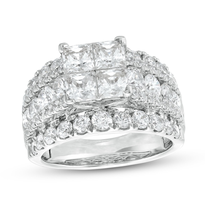 Main Image 1 of 4 CT. T.W. Quad Certified Princess-Cut Lab-Grown Diamond Multi-Row Engagement Ring in 14K White Gold (F/VS2)