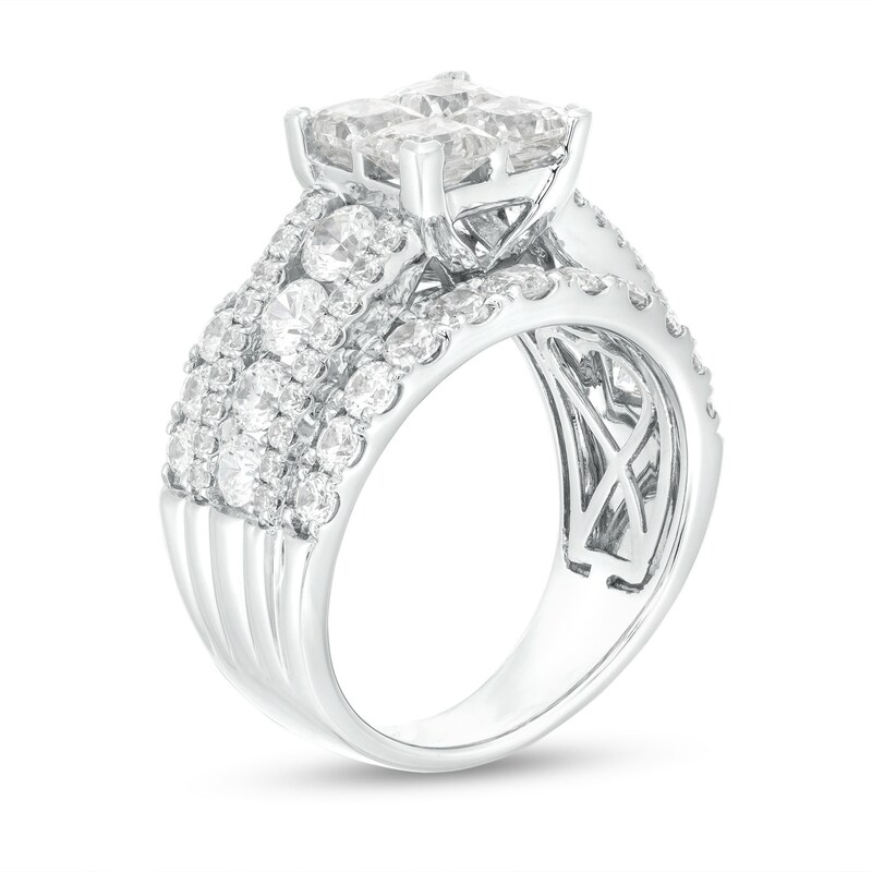 Main Image 3 of 4 CT. T.W. Quad Certified Princess-Cut Lab-Grown Diamond Multi-Row Engagement Ring in 14K White Gold (F/VS2)