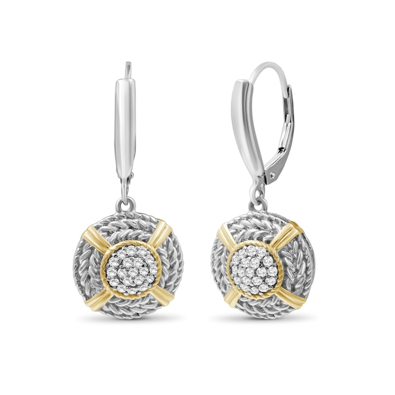 1/4 CT. T.w. Multi-Diamond Rope Triple Frame Wrapped Medallion Drop Earrings in Sterling Silver and 14K Gold Plate