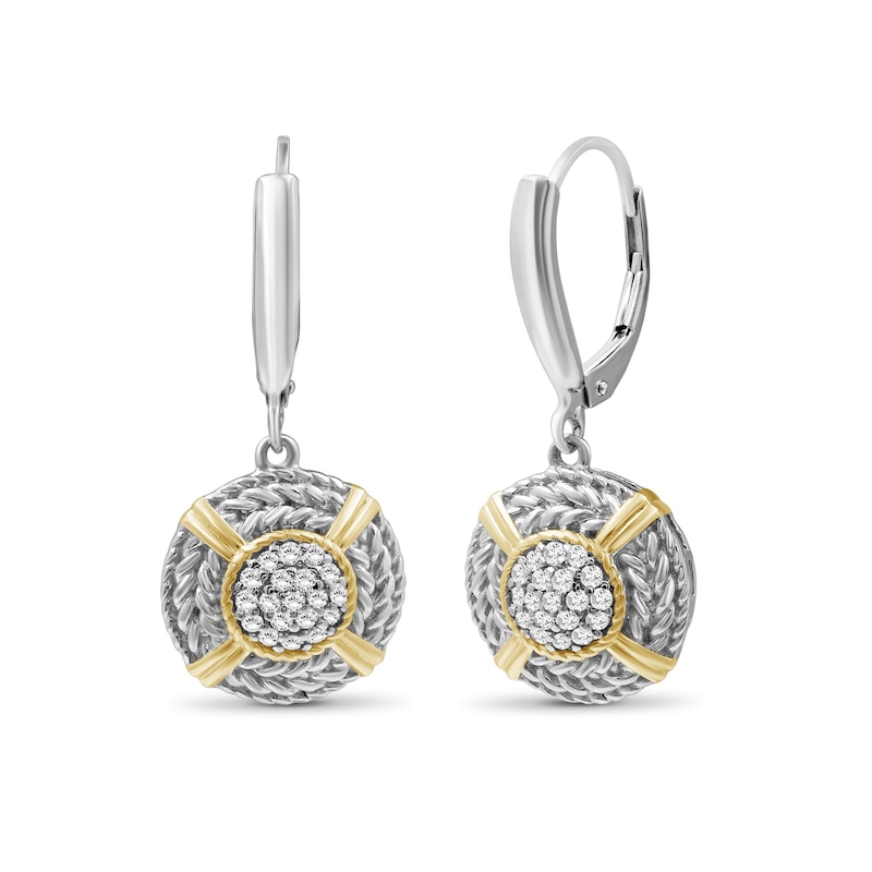 Main Image 1 of 1/4 CT. T.W. Multi-Diamond Rope Triple Frame Wrapped Medallion Drop Earrings in Sterling Silver and 14K Gold Plate