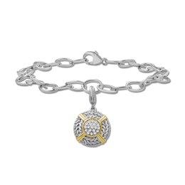 1/4 CT. T.W. Multi-Diamond Rope Triple Frame Medallion Charm Bracelet in Sterling Silver and 14K Gold Plate - 7.5&quot;