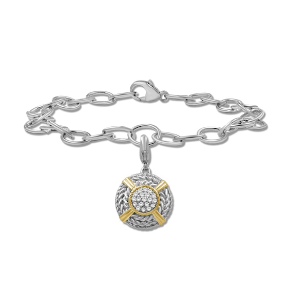 1/4 CT. T.w. Multi-Diamond Rope Triple Frame Medallion Charm Bracelet in Sterling Silver and 14K Gold Plate - 7.5"