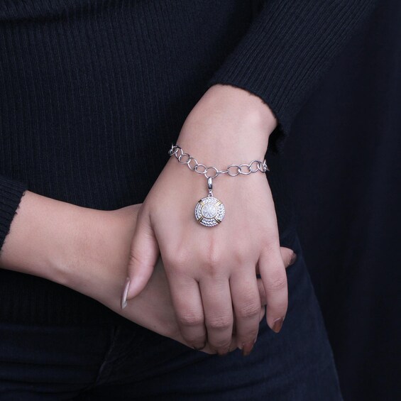 1/4 CT. T.w. Multi-Diamond Rope Triple Frame Medallion Charm Bracelet in Sterling Silver and 14K Gold Plate - 7.5"