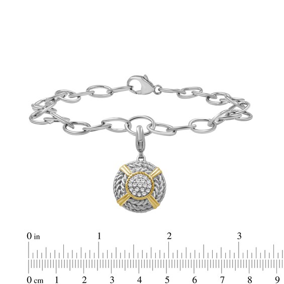 1/4 CT. T.w. Multi-Diamond Rope Triple Frame Medallion Charm Bracelet in Sterling Silver and 14K Gold Plate - 7.5"