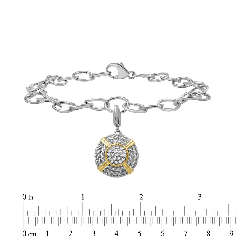 1/4 CT. T.W. Multi-Diamond Rope Triple Frame Medallion Charm Bracelet in Sterling Silver and 14K Gold Plate - 7.5"