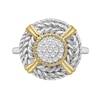 Thumbnail Image 4 of 1/4 CT. T.W. Multi-Diamond Braided Rope Triple Frame Ribbon Wrap Medallion Ring in Sterling Silver and 14K Gold Plate