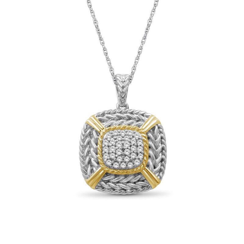1/4 CT. T.W. Cushion-Shaped Multi-Diamond Braided Rope Triple Frame Drop Pendant in Sterling Silver and 14K Gold Plate