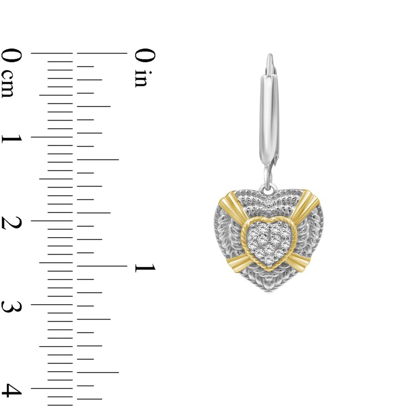Main Image 3 of 1/4 CT. T.W. Heart-Shaped Multi-Diamond Braided Rope Triple Frame Drop Earrings in Sterling Silver and 14K Gold Plate
