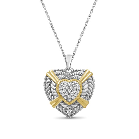 1/4 CT. T.w. Heart-Shaped Multi-Diamond Braided Rope Triple Frame Drop Pendant in Sterling Silver and 14K Gold Plate