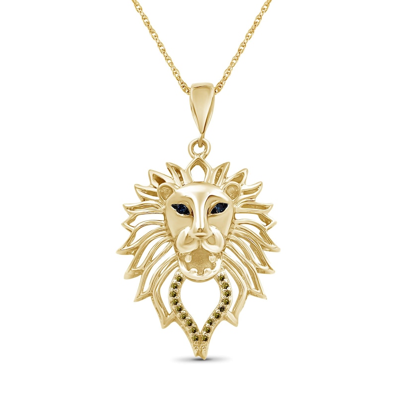 Main Image 1 of 1/20 CT. T.W. Blue and Yellow Diamond Lion Head Outline Drop Pendant in Sterling Silver with 14K Gold Plate
