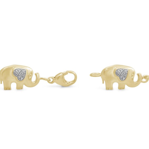 Diamond Accent Beaded Heart-Ears Elephant Link Bracelet in Sterling Silver with 14K Gold Plate - 7.5"