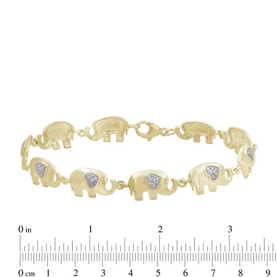 Diamond Accent Beaded Heart-Ears Elephant Link Bracelet in Sterling Silver with 14K Gold Plate - 7.5"