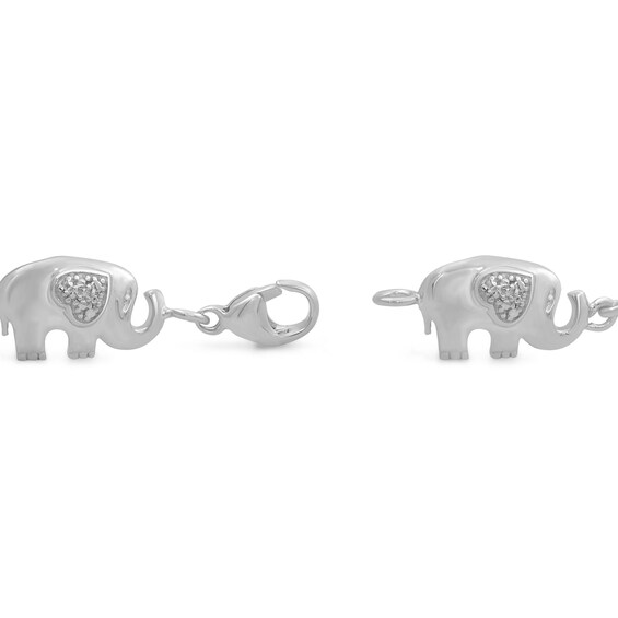 Diamond Accent Beaded Heart-Ears Elephant Link Bracelet in Sterling Silver - 7.5"