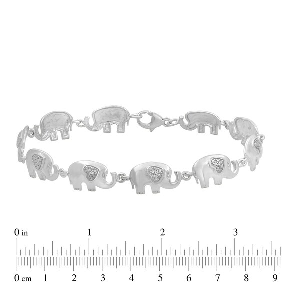 Diamond Accent Beaded Heart-Ears Elephant Link Bracelet in Sterling Silver - 7.5"