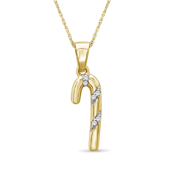 Diamond Accent Candy Cane Drop Pendant in Sterling Silver with 14K Gold Plate