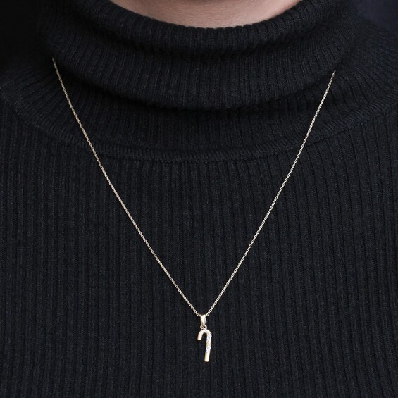Diamond Accent Candy Cane Drop Pendant in Sterling Silver with 14K Gold Plate