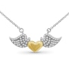 Thumbnail Image 1 of 1/8 CT. T.W. Diamond Puff Heart with Angel Wings Necklace in Sterling Silver and 14K Gold Plate