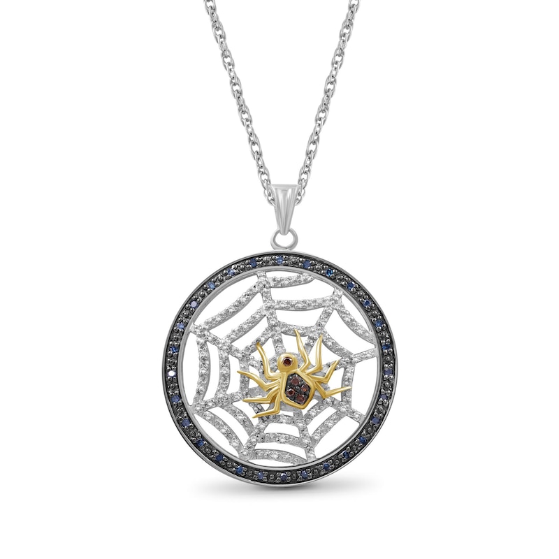 Main Image 1 of 1/2 CT. T.W. Red, Green and White Diamond Circle Frame Spider Web Drop Pendant in Sterling Silver and 14K Gold Plate