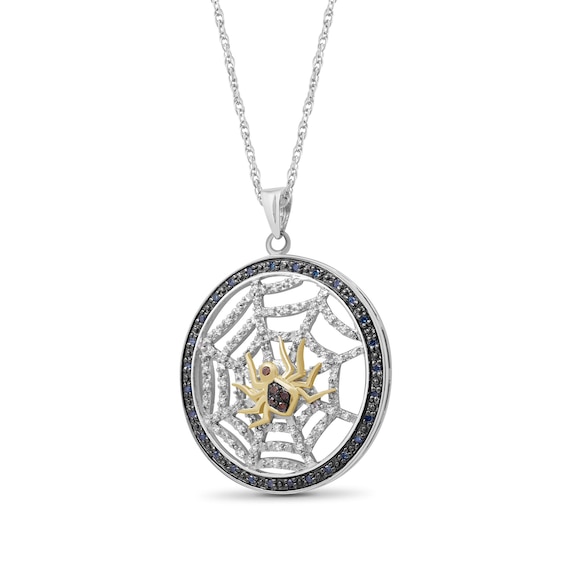 1/2 CT. T.w. Red, Green and White Diamond Circle Frame Spider Web Drop Pendant in Sterling Silver and 14K Gold Plate