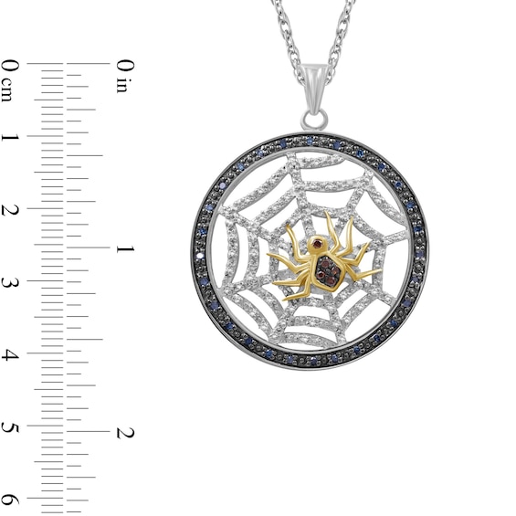 1/2 CT. T.w. Red, Green and White Diamond Circle Frame Spider Web Drop Pendant in Sterling Silver and 14K Gold Plate