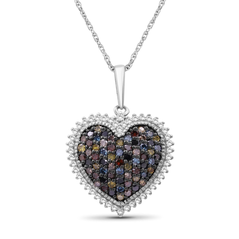 Main Image 1 of 1 CT. T.W. Multi-Color Multi-Diamond Shadow Frame Heart Pendant in Sterling Silver