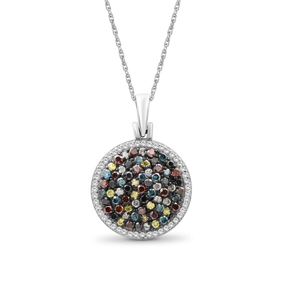 1 CT. T.w. Multi-Color Multi-Diamond Frame Medallion Drop Pendant in Sterling Silver