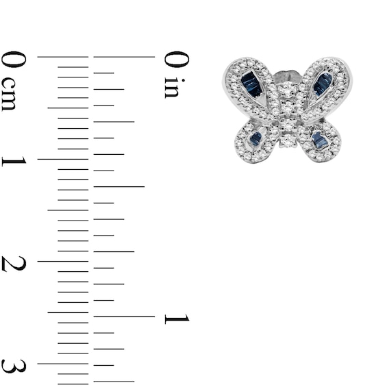 1/2 CT. T.w. Baguette Blue and White Diamond Butterfly Stud Earrings in Sterling Silver