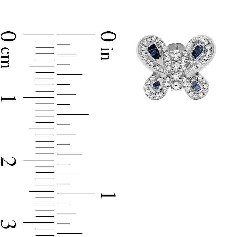 Main Image 3 of 1/2 CT. T.W. Baguette Blue and White Diamond Butterfly Stud Earrings in Sterling Silver