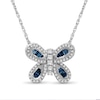 Thumbnail Image 1 of 1/2 CT. T.W. Baguette Blue and White Diamond Butterfly Pendant in Sterling Silver