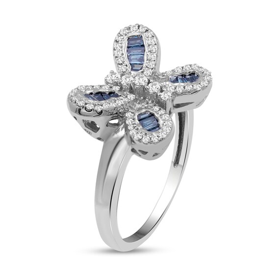 1/2 CT. T.w. Baguette Blue and White Diamond Butterfly Ring in Sterling Silver