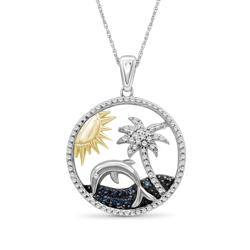 Main Image 1 of 1/3 CT. T.W. Blue and White Diamond Frame Beach Day Pendant in Sterling Silver with 14K Gold Plate and Black Rhodium