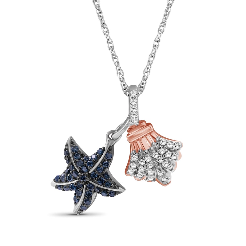 Main Image 1 of 1/3 CT. T.W. Blue and White Diamond Starfish and Scallop Seashell Pendant in Sterling Silver and 14K Rose Gold Plate