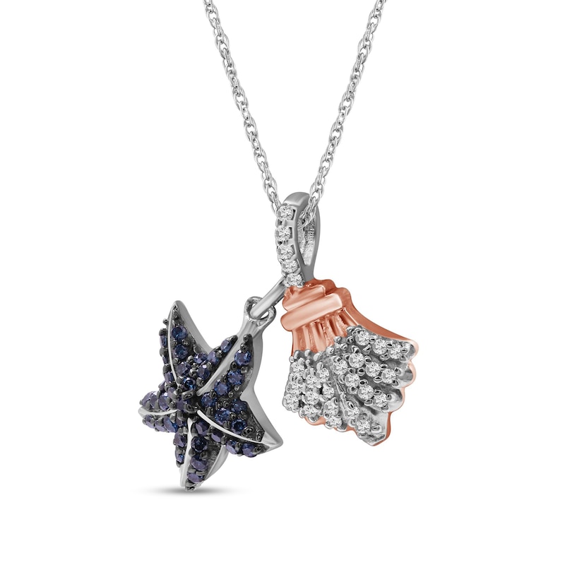 Main Image 2 of 1/3 CT. T.W. Blue and White Diamond Starfish and Scallop Seashell Pendant in Sterling Silver and 14K Rose Gold Plate